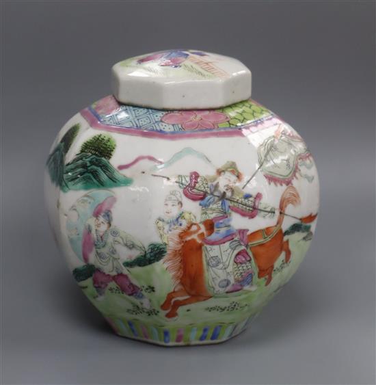 A Chinese famille rose hexagonal jar and cover, late 19th century